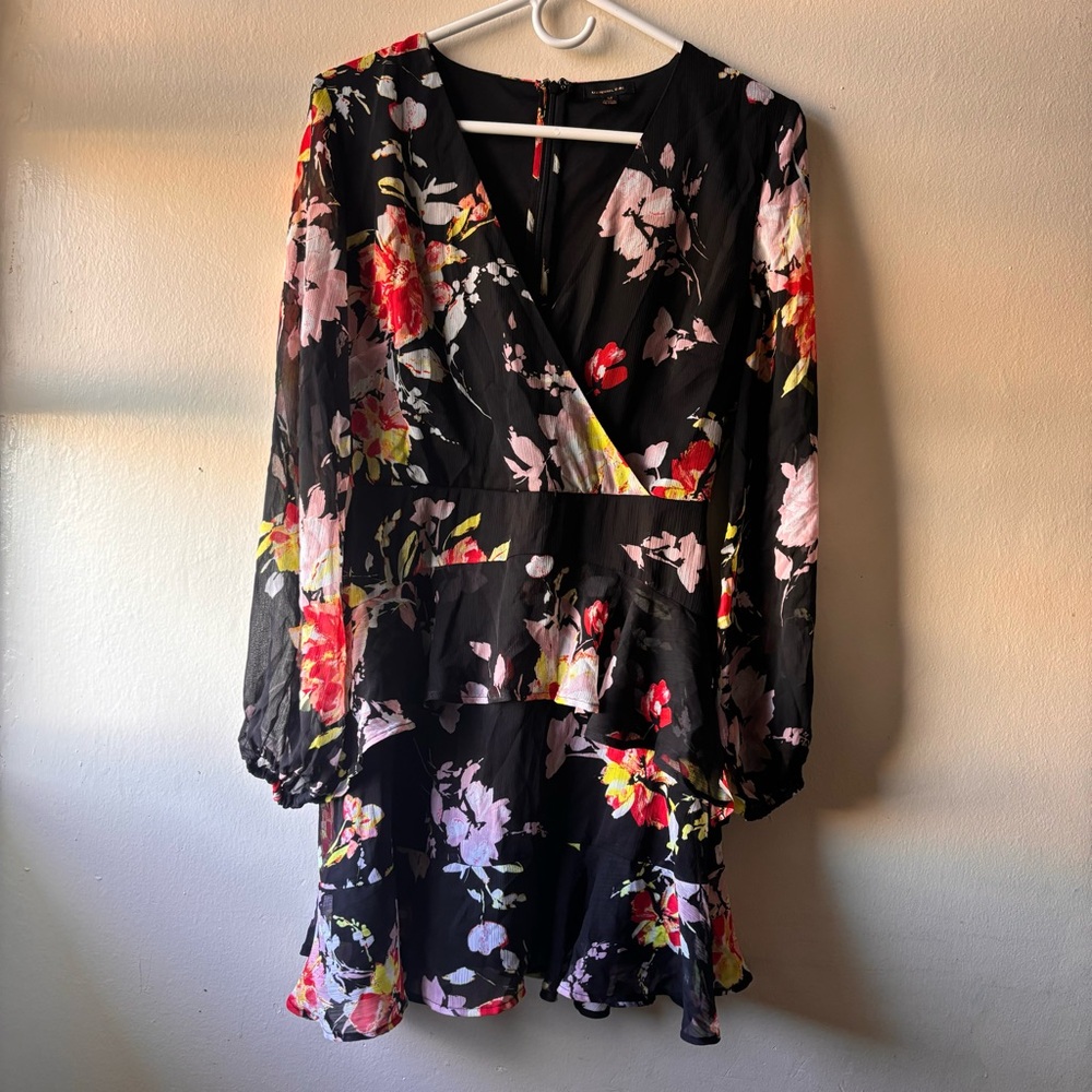 Material Girl Black Floral Long Sleeve Dress
